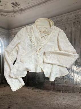 Y and Kai Silk-Wool Floral Jacquard Cropped Wrap Jacket